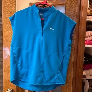 Figs Blue Sleeveless Muscle Tee with Mandarin Collar